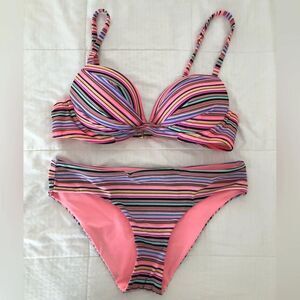 Victoria's Secret Bikini Striped Angel Convertible Top 32B & XS Bottom The Flirt